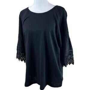 Eri Ali Pennbrooke Top M Crochet Lace Eyelet‎ Pleated Black Whimsygoth Romantic